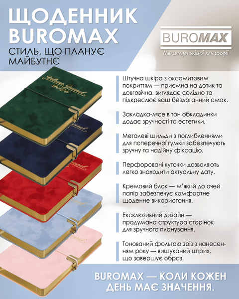 Ежедневник датированный 2026 Buromax Velour из искусственной кожи А6 336 страниц синий BM.2512-02 фото
