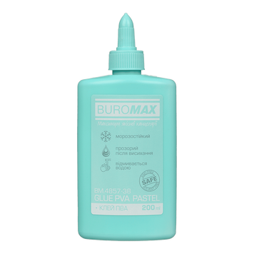 Клей ПВА Buromax Pastel 200 мл з ковпачком-дозатором м'ятний BM.4857-38 фото