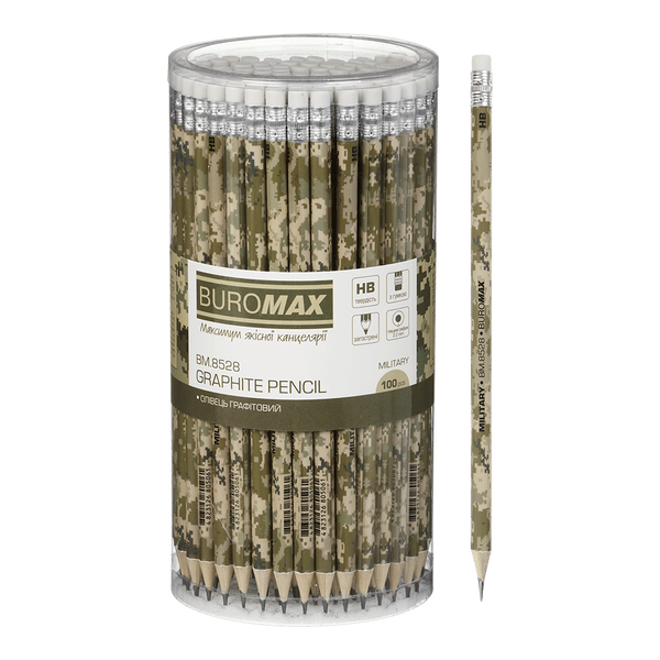 Олівець графітовий HB Buromax Military з гумкою BM.8528 фото