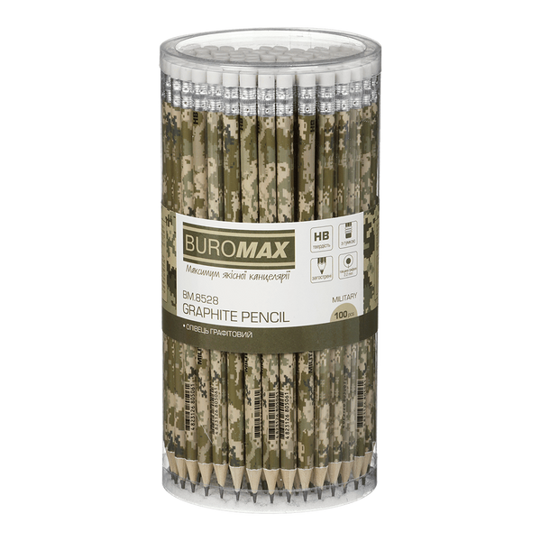 Олівець графітовий HB Buromax Military з гумкою BM.8528 фото