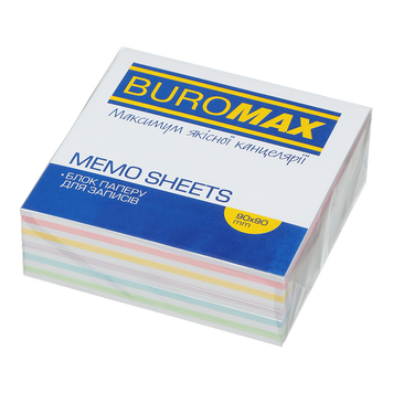 Блок кольорового паперу для нотаток Buromax Зебра Pastel 90х90х30 мм склеєний BM.2260 фото