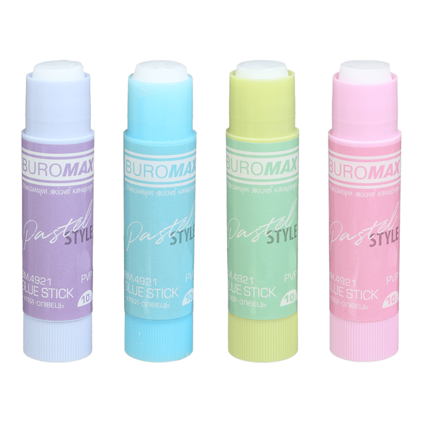 Клей-карандаш Buromax Pastel 10 г PVP ассорти BM.4921 фото