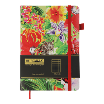 Блокнот деловой Buromax Exotic A5 в клеточку 96 листов обложка из искусственной кожи красный BM.295124-05 фото