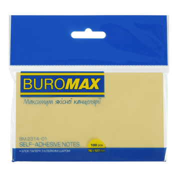Блок бумаги для заметок с клейким слоем Buromax Pastel 76x127 мм 100 листов желтый BM.2314-01 фото