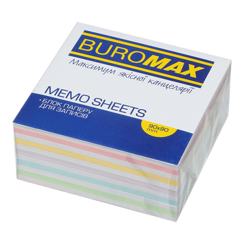 Блок кольорового паперу для нотаток Buromax Зебра Pastel 90х90х40 мм не склеєний BM.2263 фото