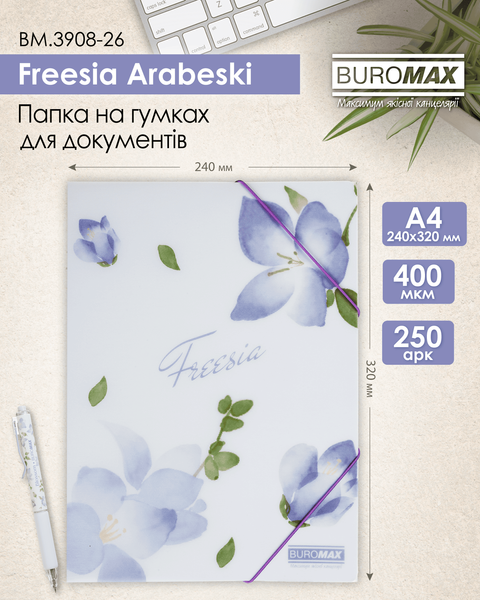 Папка на резинках А4 Buromax Arabeski Freesia матовый непрозрачный пластик BM.3908-26 фото