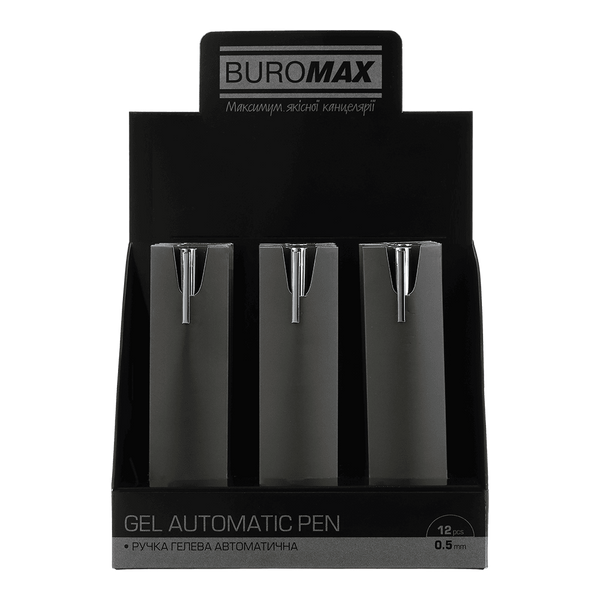 Ручка гелева автоматична Buromax Prestige Silver 0.5 мм, сині чорнила, чорна (BM.83102-01) BM.83102-01 фото
