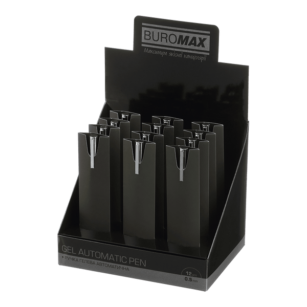 Ручка гелева автоматична Buromax Prestige Silver 0.5 мм, сині чорнила, чорна (BM.83102-01) BM.83102-01 фото