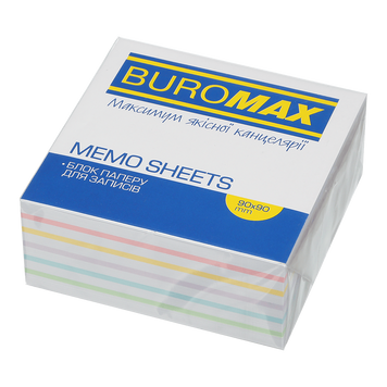 Блок кольорового паперу для нотаток Buromax Веселка Pastel 90х90х40 мм не склеєний BM.2247 фото