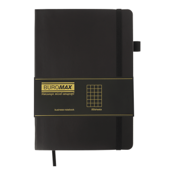 Блокнот діловий Buromax Brief A5 в клітинку 96 аркушів обкладинка зі штучної шкіри чорний BM.295104-01 фото