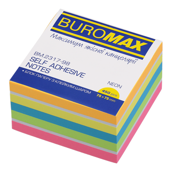 Блок бумаги для заметок с клейким слоем Buromax 75x75 мм 450 листов неон ассорти BM.2317-98 фото