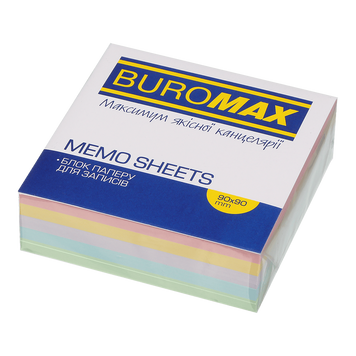 Блок кольорового паперу для нотаток Buromax Декор Pastel 90х90х30 мм склеєний BM.2282 фото