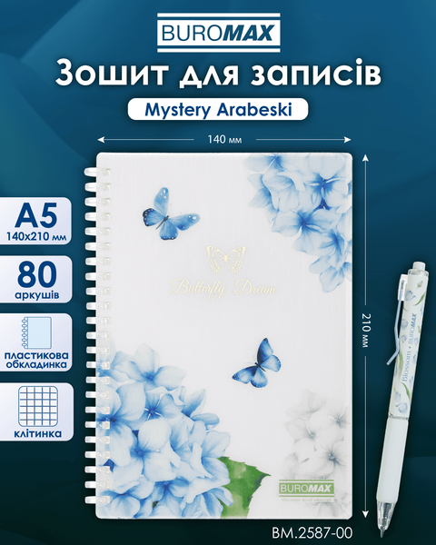 Тетрадь для записей Buromax Arabeski Butterfly Dream A5 80 листов в клеточку прозрачная BM.2587-00 фото