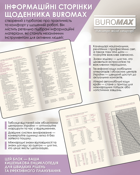 Ежедневник датированный 2026 Buromax Touch Me из искусственной кожи А6 336 страниц фиолетовый BM.2525-07 фото