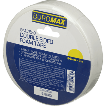 Клейка стрічка двостороння на пінній основі 24 мм х 2 м Buromax BM.7520 фото