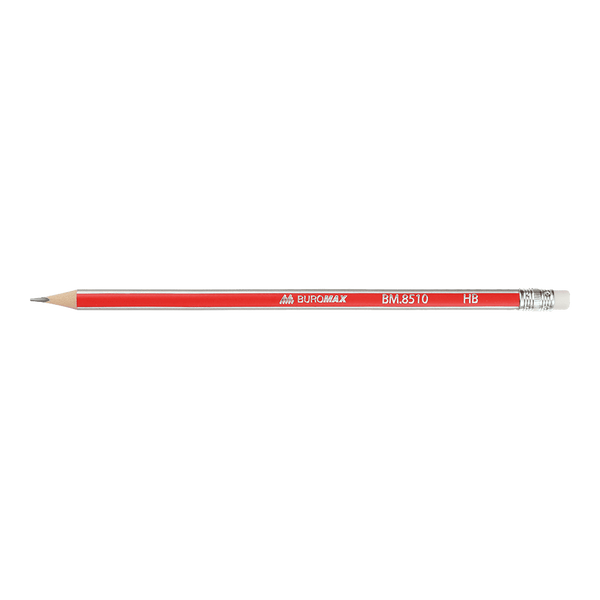 Олівець чорнографітний Buromax Silver HB з ластиком трикутний корпус BM.8510-100 фото