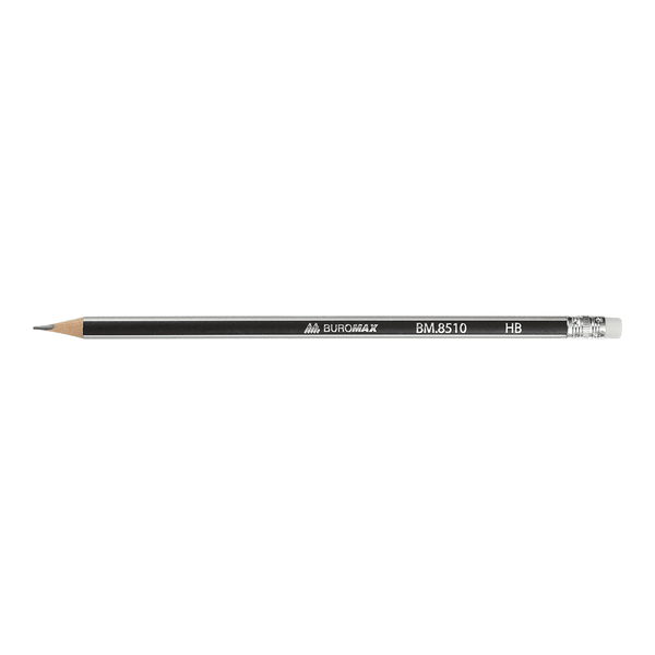 Олівець чорнографітний Buromax Silver HB з ластиком трикутний корпус BM.8510-100 фото