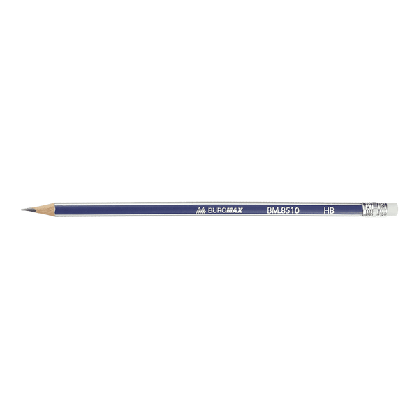 Олівець чорнографітний Buromax Silver HB з ластиком трикутний корпус BM.8510-100 фото