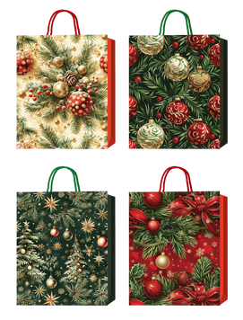 Пакет паперовий подарунковий Buromax Elegant Christmas M (26x32x10 см) тиснення фольгою BM.2000108 фото