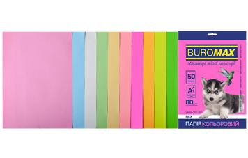 Набір кольорового паперу Buromax A4 Pastel+Neon 10 кольорів 50 аркушів BM.2721750-99 фото