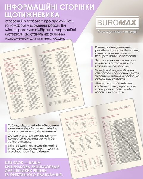 Еженедельник датированный 2026 Buromax Bloom из искусственной кожи 85x153 мм 128 страниц фиолетовый BM.2899-07 фото