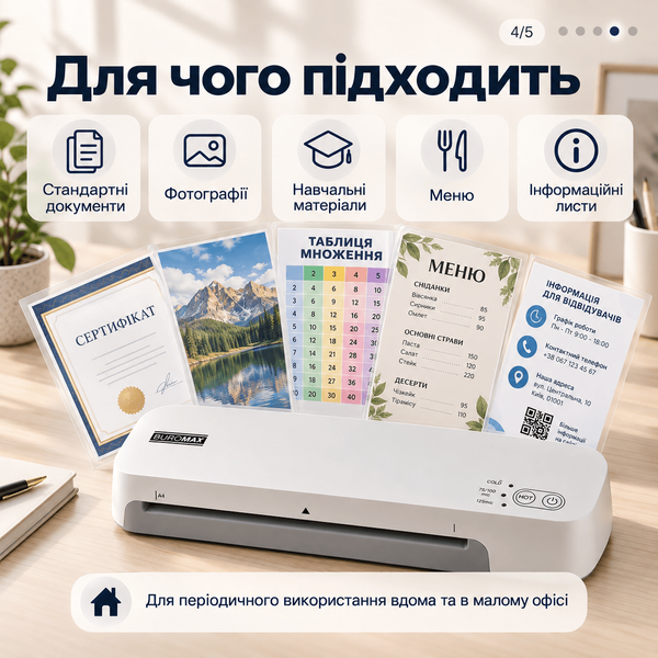 Ламинатор Buromax А4, горячее и холодное ламинирование, 75-125 мкм, белый (BM.0433-12) BM.0433-12 фото