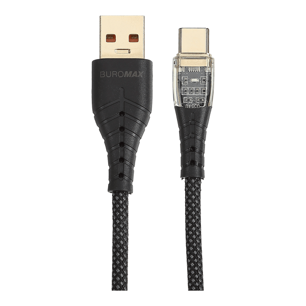 Кабель нейлоновий плетений з підсвіткою Buromax USB-A/Type-C, 65 Вт, 1 м, чорний (BM.0607-01) BM.0607-01 фото