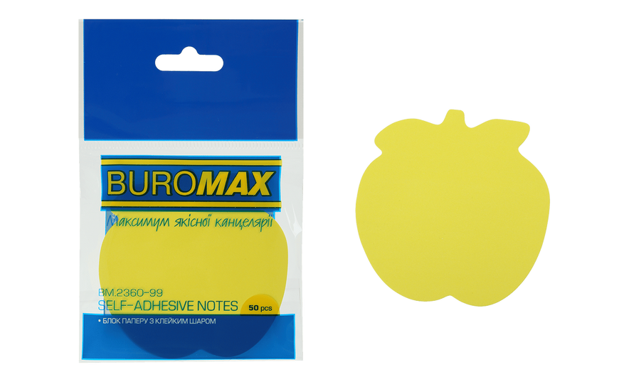 Блок паперу для нотаток з клейким шаром Buromax Яблуко 50 аркушів асорті BM.2360-99 фото