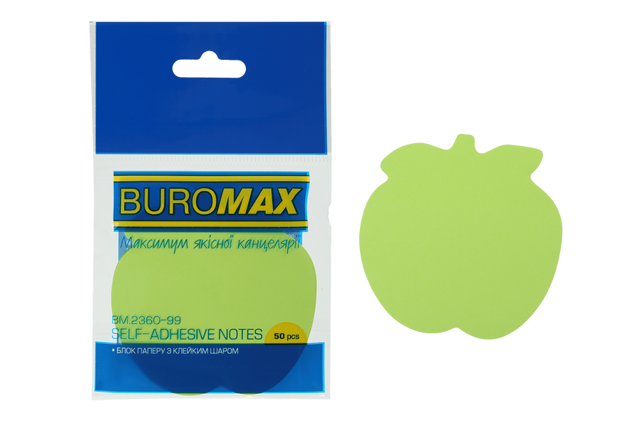 Блок паперу для нотаток з клейким шаром Buromax Яблуко 50 аркушів асорті BM.2360-99 фото