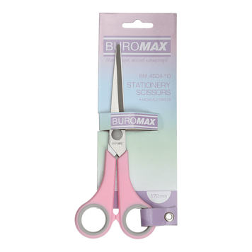 Ножиці офісні Buromax Pastel 170 мм з гумовими вставками рожеві BM.4504-10 фото
