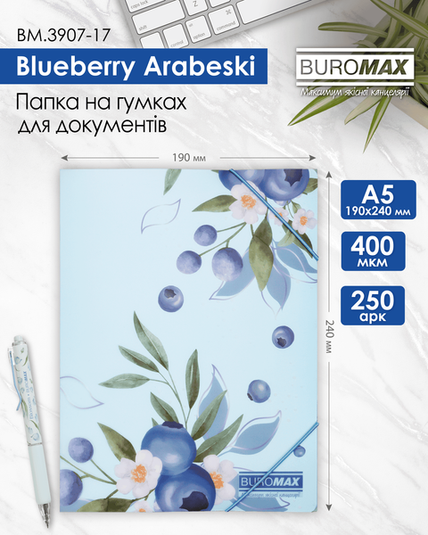 Папка на резинках А5 Buromax Arabeski матовая полупрозрачная морская волна BM.3907-17 фото
