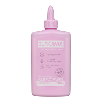 Клей ПВА Buromax Pastel 200 мл з ковпачком-дозатором бузковий BM.4857-26 фото